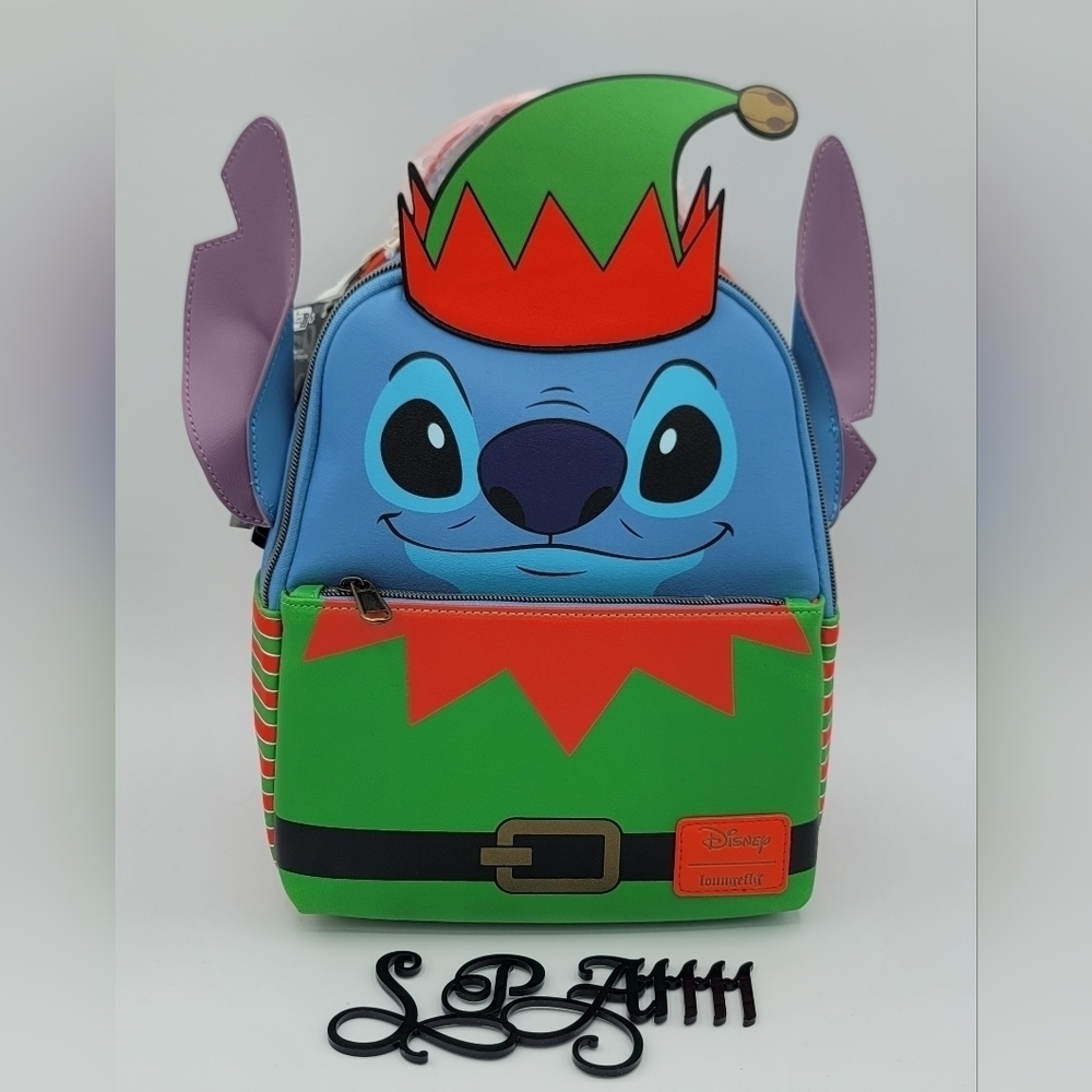 Disney Stitch Loungefly Lilo & Stitch Backpack Christmas Elf NEW #1616